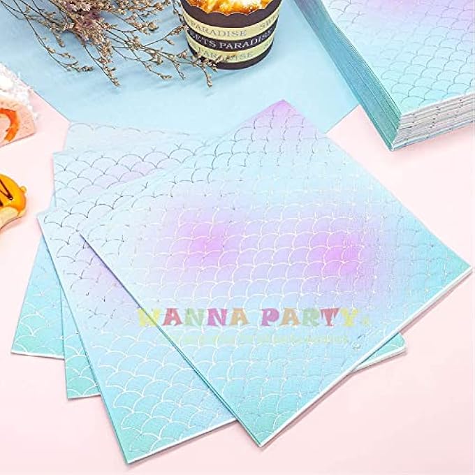 MERMAID THEME PAPER NAPKINS  UNDERWATER THEME BIRTHDAY DECORATIONS FOR GIRLS, MERMAID SUPPLIES FOR KIDS, DISPOSABLE TABLEWARE  16 PCS - Image 3